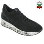 Men's black suede leather trainers with black and white soles