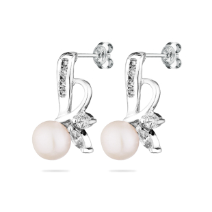 Silver Earrings with natural pearls SE0409W Swan