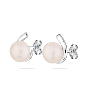 Silver earrings with freshwater white pearls SE0002AW Swan