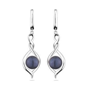 Silver Earrings with natural black pearls CAA075EB Swan