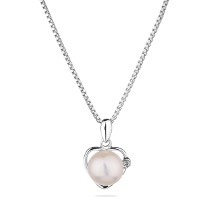 Silver necklace with natural white pearl and zirons SP0360W Swan