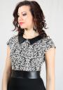 Women's black skirt dress with jacquard top and leather elements BF RUMENA