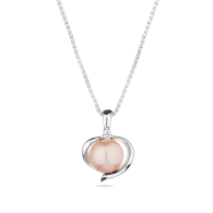 Silver heart pendant necklace with natural pink pearl and zirons SP0019P Swan