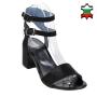 Women's black leather sandals on midium wide heels 19250