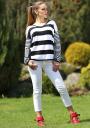 Long sleeve striped ladies top in black and white