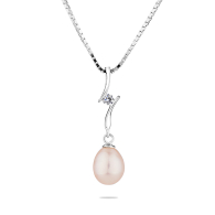 Silver necklace with natural white pearl and zircon IP0408W Swan