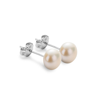 Silver Earrings with natural white pearls 8-9 mm E8085W Swan