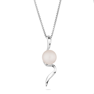 Silver s-shape necklace with natural white pearl IP0305W Swan