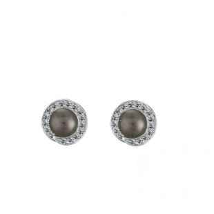 Silver Earrings with natural black pearls IE0413B Swan