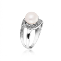 Silver ring with white freshwater pearl and SR0029W Swan