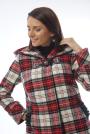 Women's coat with a hood made of red checkered fabric Radesk