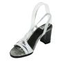 Women's silver leather sandals with black heels