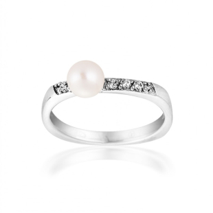 Silver ring with white freshwater pearl and zirconium SR0287W Swan