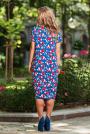 Rochie de culoare albastră cu imprimeu floral roșu Avangard