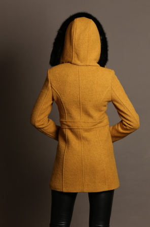 Women's winter coat with removable hood in mustard color 12304-301