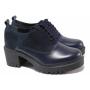 Women's shoes made of genuine leather in navy color with anatomical insole on medium heel 21182