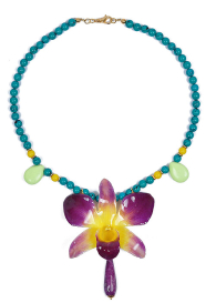 Colier din orhidee naturala, turcoaz, jasp si cuart Candy Necklace Dannyra Jewels