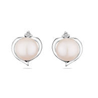 Silver earrings hearts shape with freshwater white pearls and zirconium stones SE0019W Swan