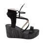 Women's black leather sandals on platform 19249