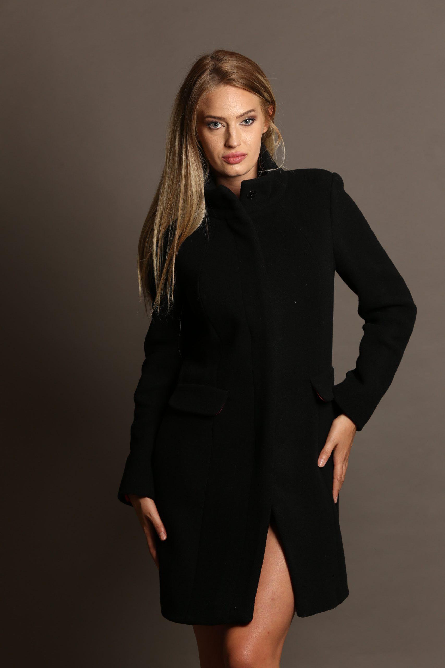 Ladies fitted coat with high collar black 12308 900R Women s coats bg look