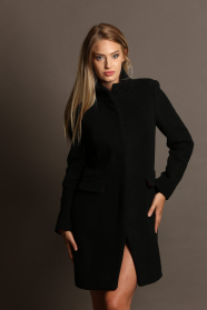 Ladies fitted coat with high collar black 12308-900R