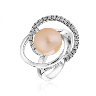 Silver ring with pink pearl and zircons FN596R Swan