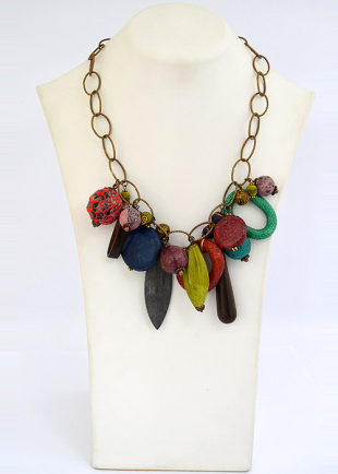 Necklace With Leather Elements, Horn, Ebony, Copper Chain Dannyra Jewels