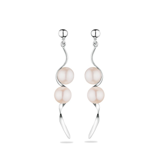 Silver Earrings with white natural pearls GE013W Swan