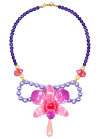 Colier din orhidee naturala, ametist, margele din sticla si perle mallorca Purple Beauty Dannyra Jewels