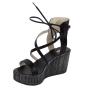 Women's black leather sandals on platform 19249