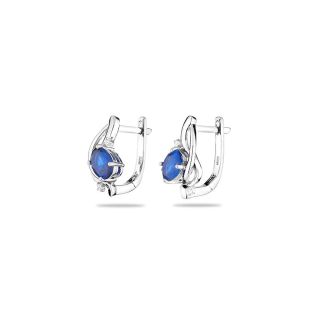 Silver earrings with sapphire and zircons SAP167E Swan