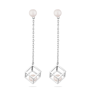 Silver Earrings with natural white pearls CAA086EW Swan