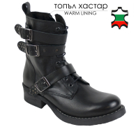 Women's leather boots with straps and buckles