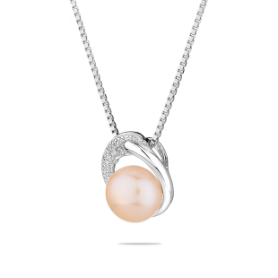 Silver heart pendant necklace with natural pink pearl SP0029P Swan