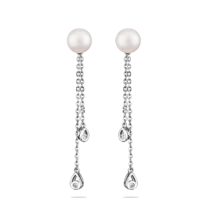 Silver Earrings with natural white pearls and zircons CAA092EW Swan