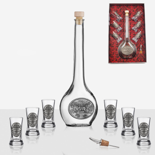 Decorated Glass Bottle And Six Glasses Artina