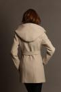 Women's light beige coat with hood and belt 12303-903