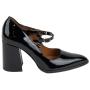 Women's black elegant patent leather mid heels shoes with straps