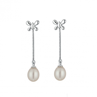 Silver Earrings with natural white pearls CAA039 Swan