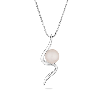 Silver s-shape necklace with natural white pearl IP0305W Swan