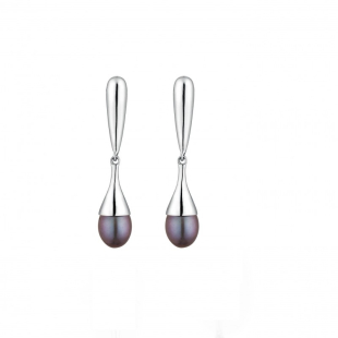 Silver Earrings with natural black pearls IE0369B Swan