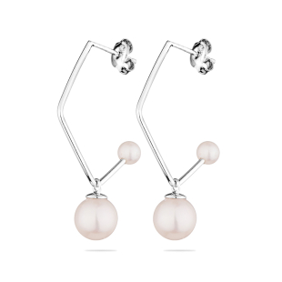 Silver Earrings with white natural pearls GE004 Swan