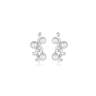 Silver earrings with natural pearl and zirconium RT259EW Swan