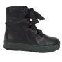 Women's black leather boots with textile ties 20426