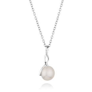 Silver necklace with white natural pearl pendant RT376NW Swan 