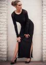 Black long woven dress with two slits Z13