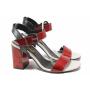 Ladies leather sandals with straps in red and black 21260