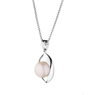 Silver necklace with natural white pearl GP051W Swan