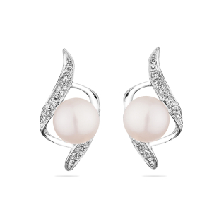 Silver Earrings with natural white pearls SE0022W Swan