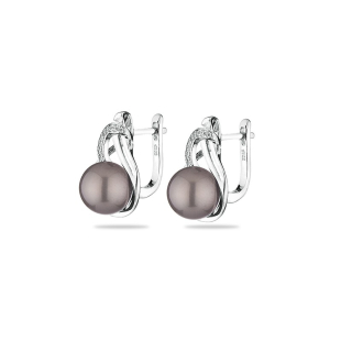 Silver Earrings with natural pearls from Tahiti and zircon TA10E Swan